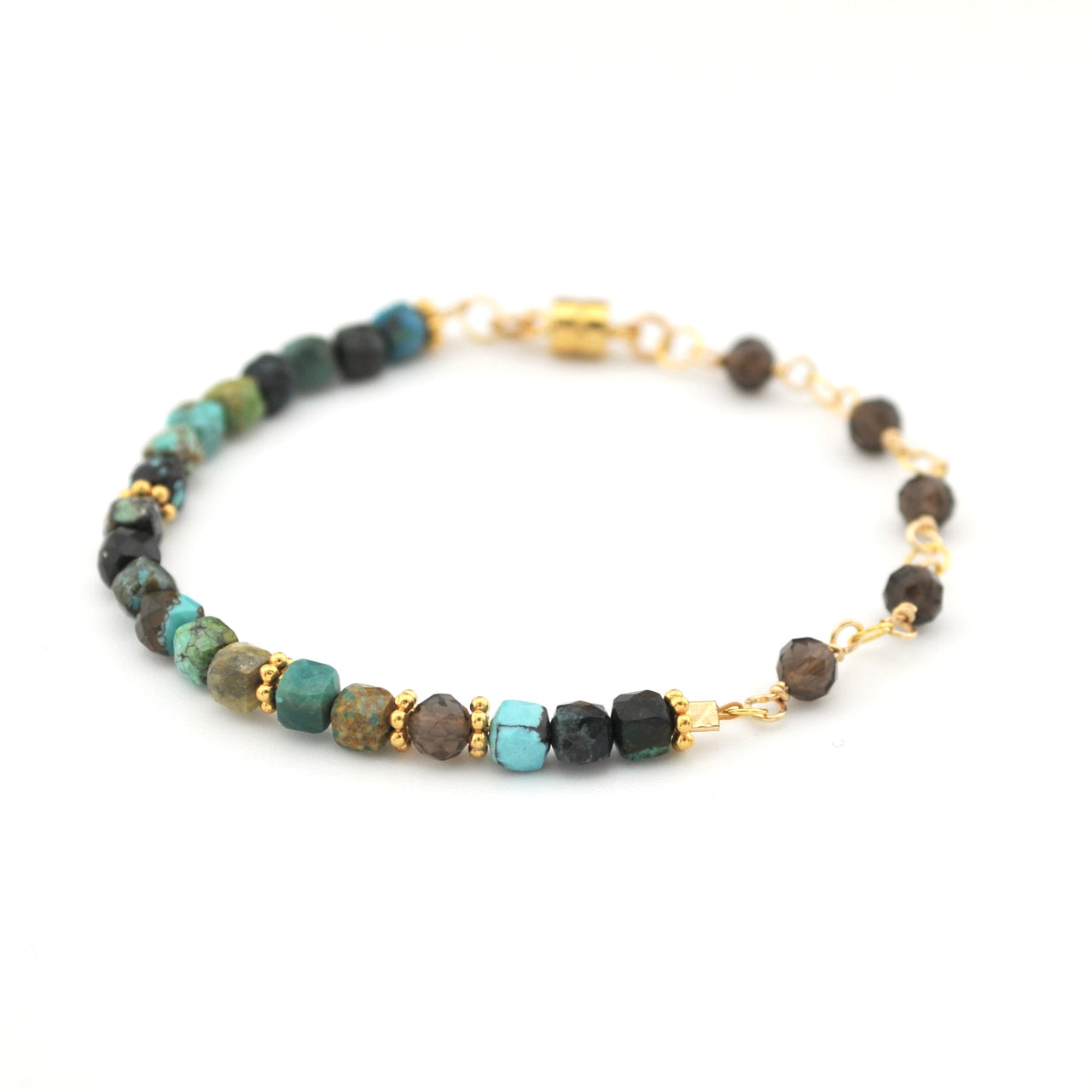 Side View 14k Gold Fill Turquoise Smoky Quartz Bracelet