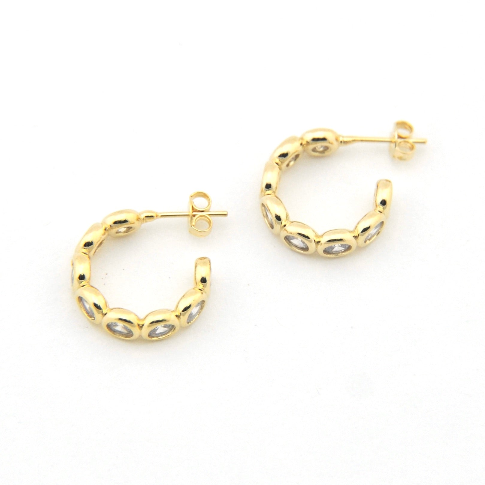 Side View 18k Gold Fill Cubic Zirconia Bezel 16mm Hoop Earrings
