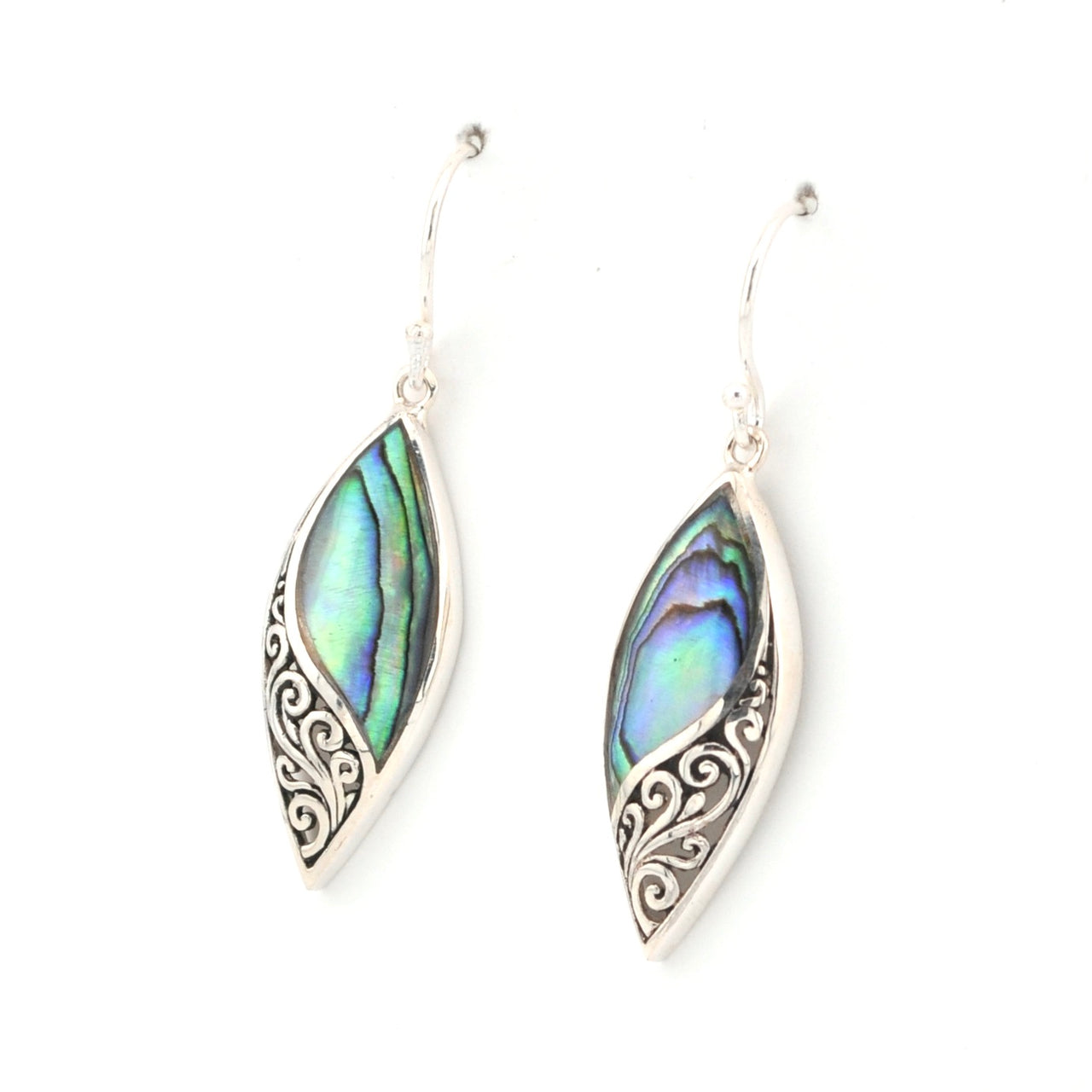 Side View Abalone Marquise Bali Earrings
