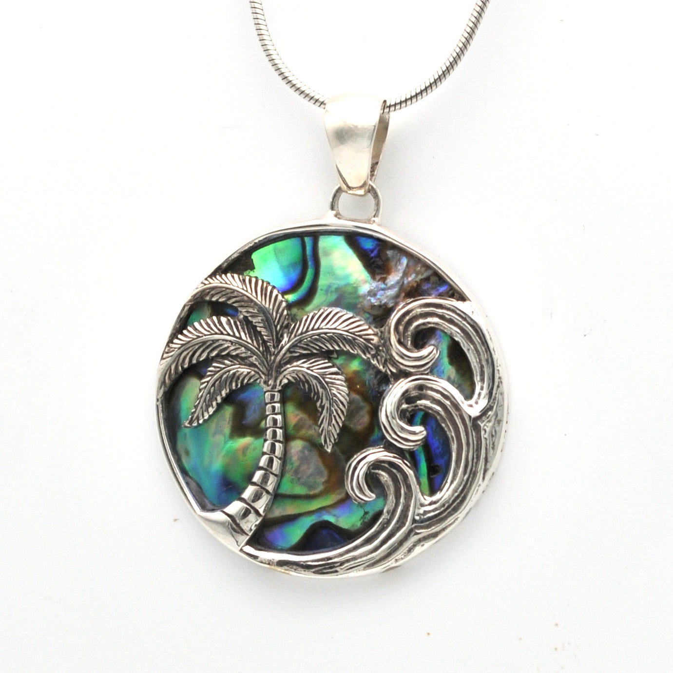 Side View Abalone Palm Tree Pendant