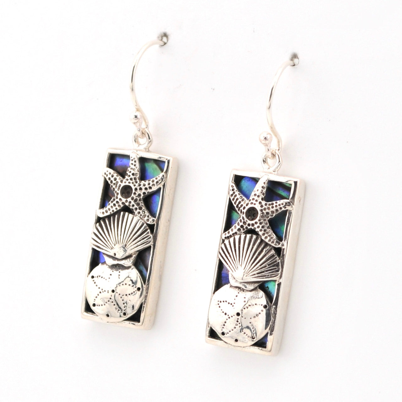 Side View Abalone Seashell Rectangle Earrings