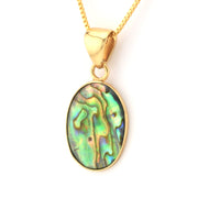 Gold pendant with a colorful stone on a white background