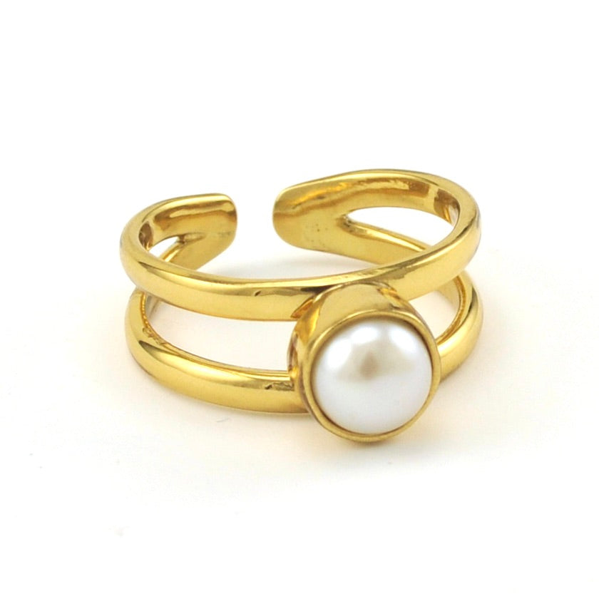 Side View Alchemia Pearl 2 Band Ring