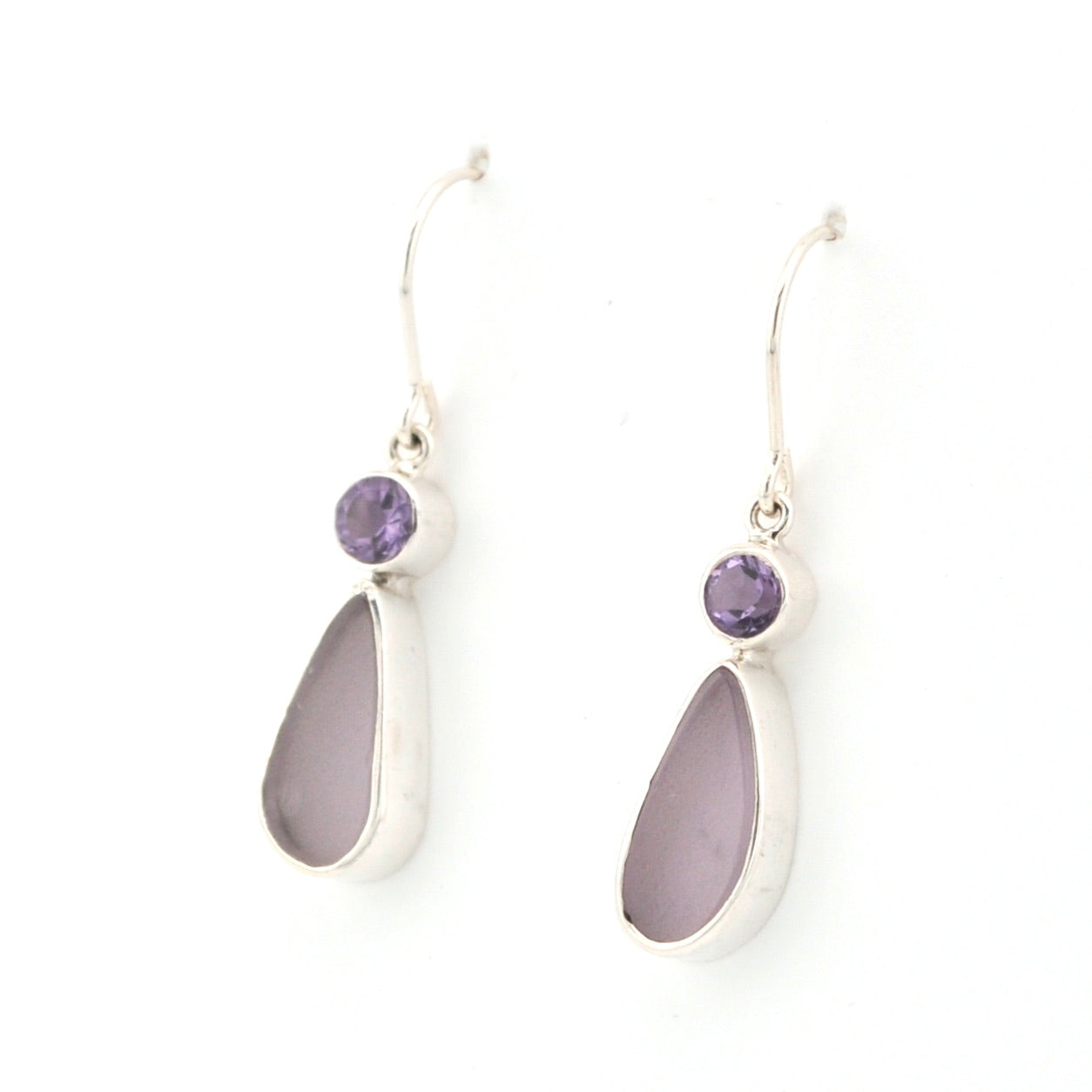 Side View Amethyst Lavender Sea Glass Earrings