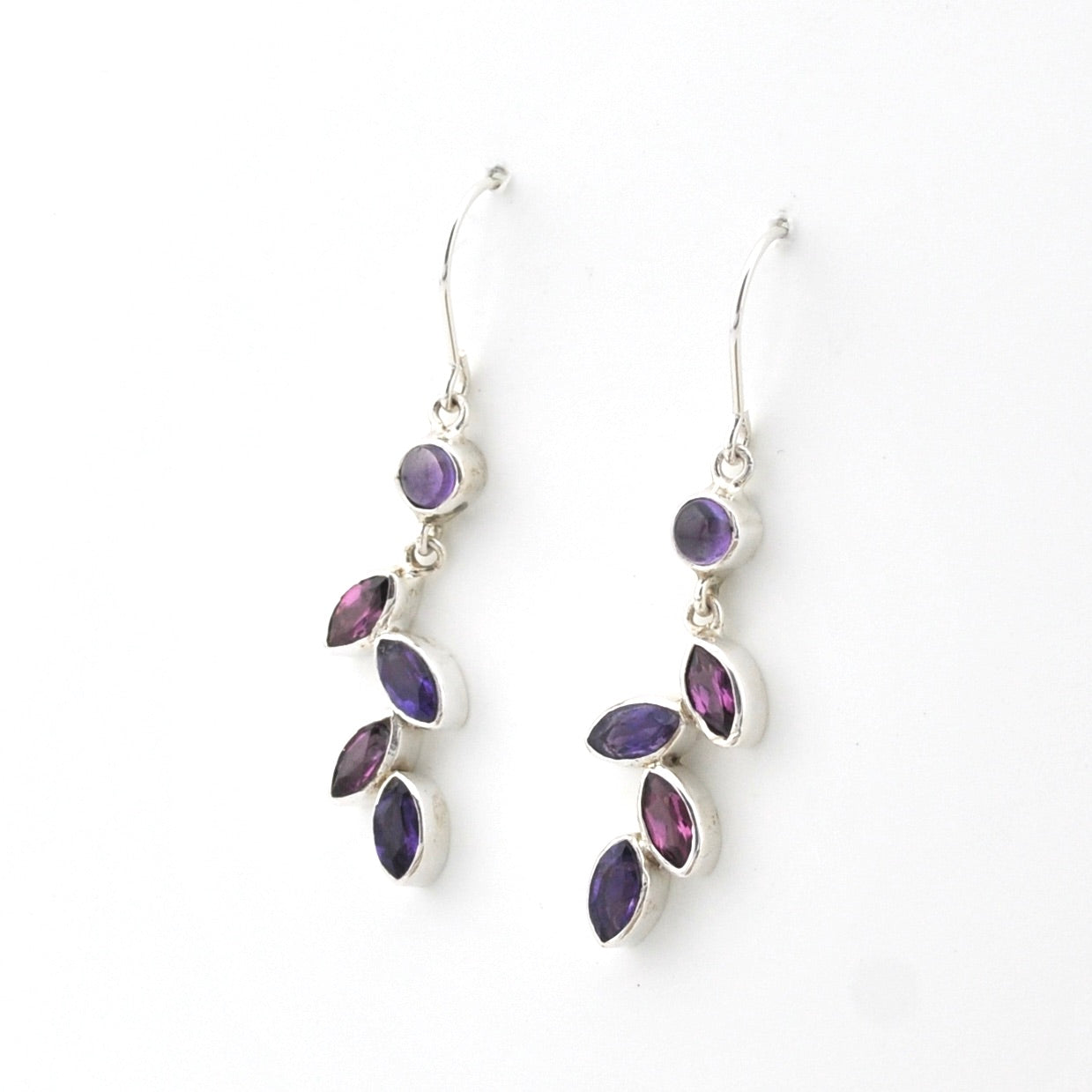 Side View Amethyst Rhodolite Garnet Marquise Earrings
