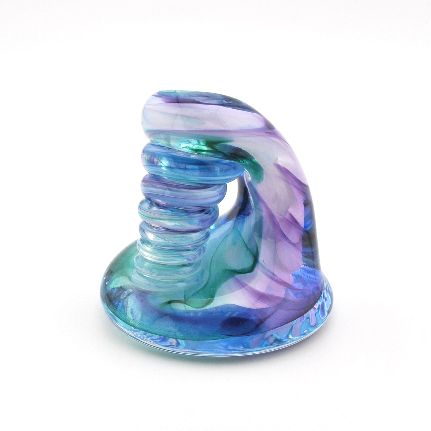 Multicolored glass sculpture on a white background