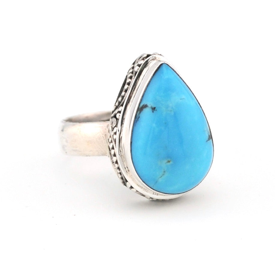 Side View Arizona Turquoise 11x16mm Tear Bali Ring