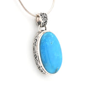 Side View Arizona Turquoise 15x23mm Oval Bali Pendant