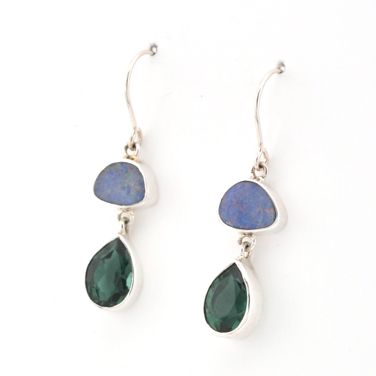 Side View Australian Opal Green Quartz Earrings