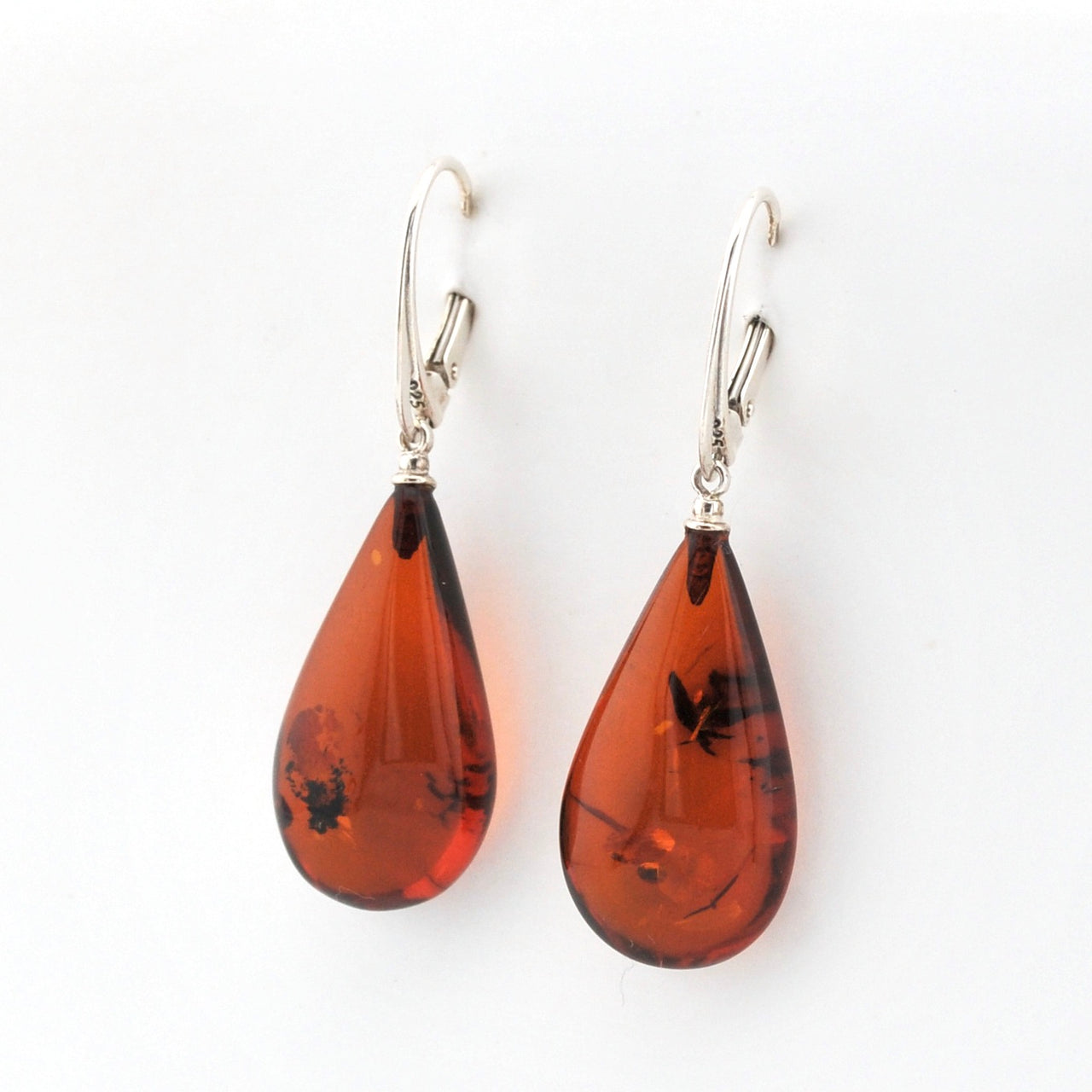Sterling Silver Baltic Amber Teardrop Dangle Earrings