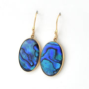 Side View Blue Abalone Oval Dangle Earrings