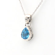 Side View Blue Topaz 7x9mm Tear Bali Necklace