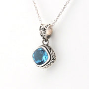 Side View Blue Topaz 8mm Offset Square Bali Necklace
