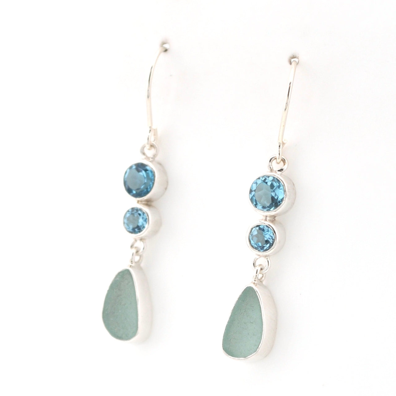 Side View Blue Topaz Aqua Sea Glass Earrings