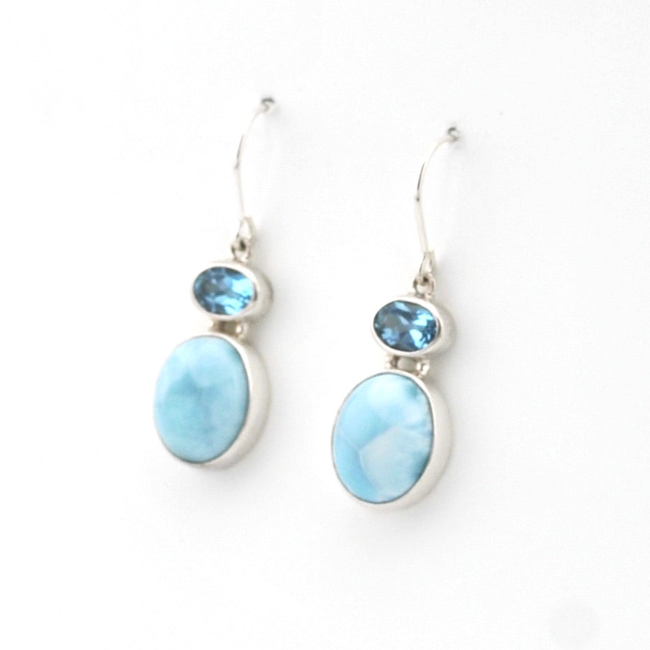 Pair of earrings with blue stones on a white background