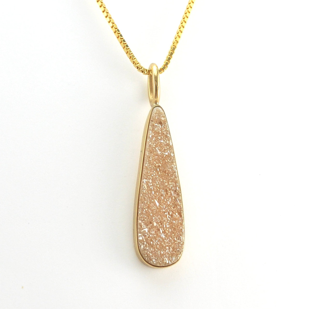 Side View Champagne Druzy Agate Tear Pendant