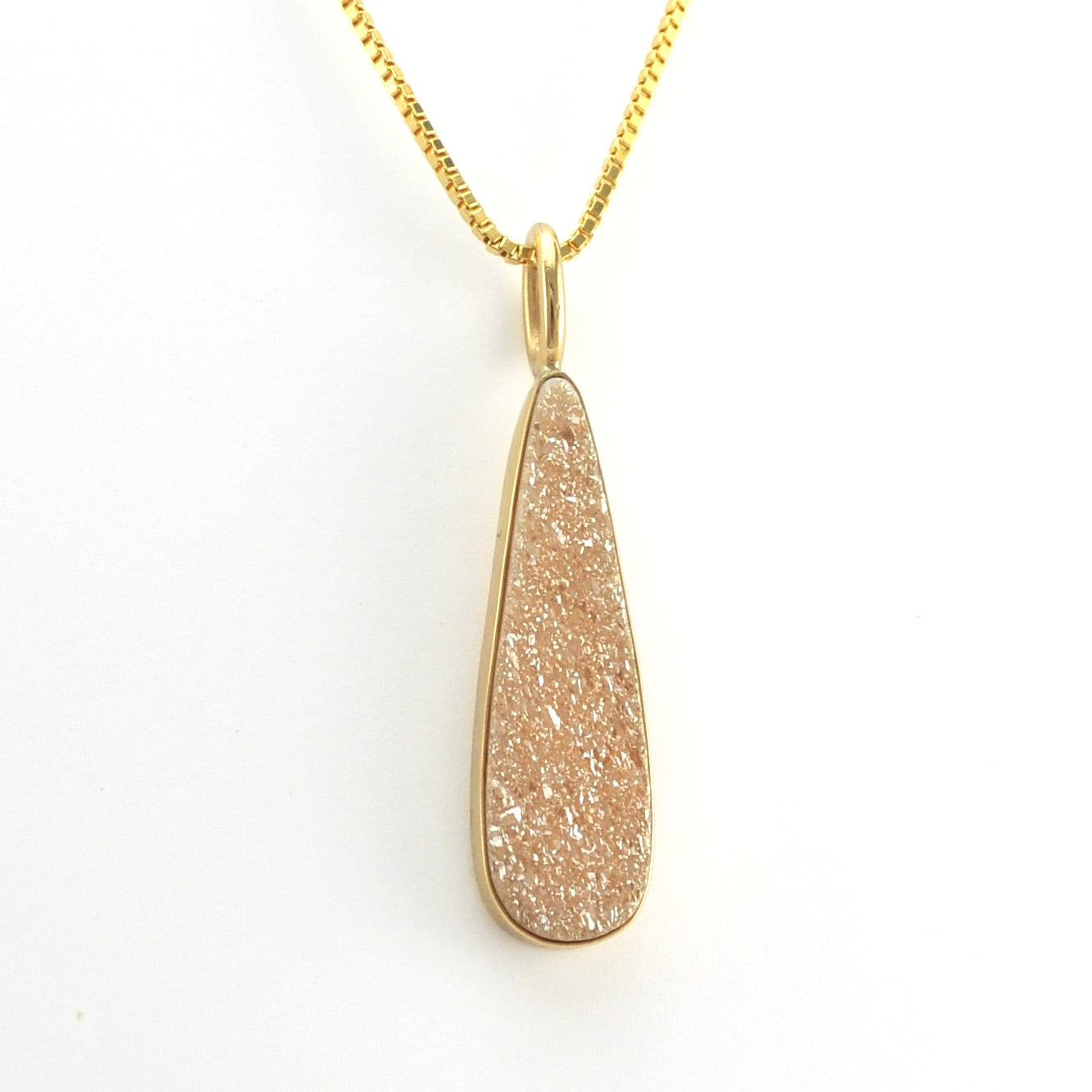 Side View Champagne Druzy Agate Tear Pendant