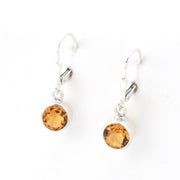 Silver Citrine 7mm Round Dangle Earrings on white background