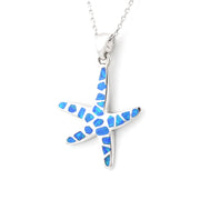 Starfish-shaped pendant with blue inlay on a white background