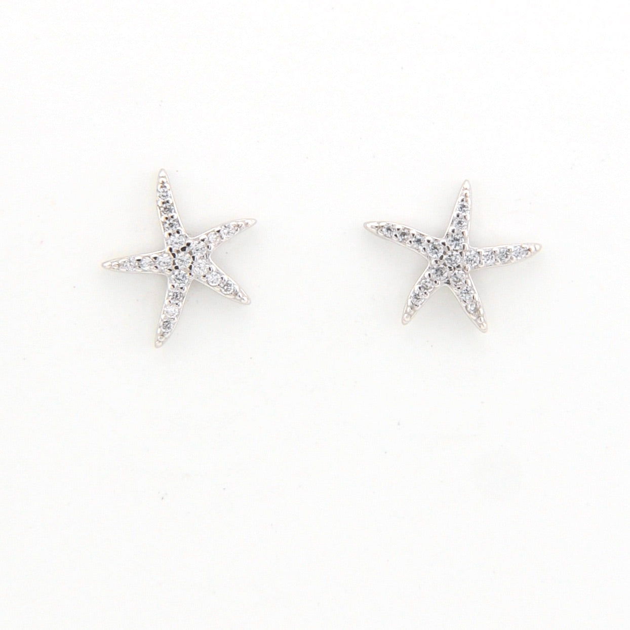 Side View Cubic Zirconia Starfish Post Earrings