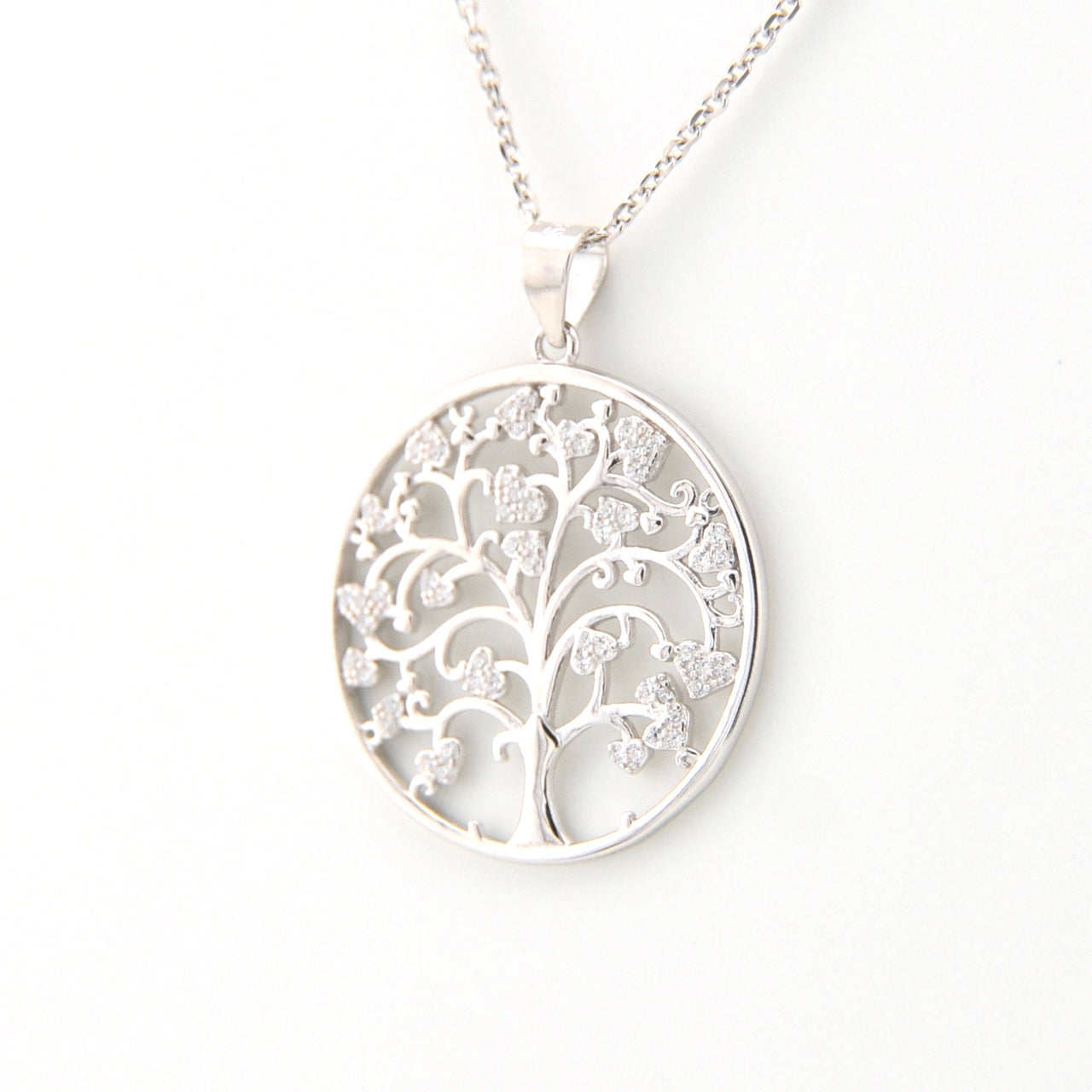 Side View Cubic Zirconia Tree of Life Necklace