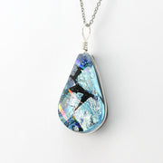 Side View Dichroic Glass Silver Teardrop Pendant