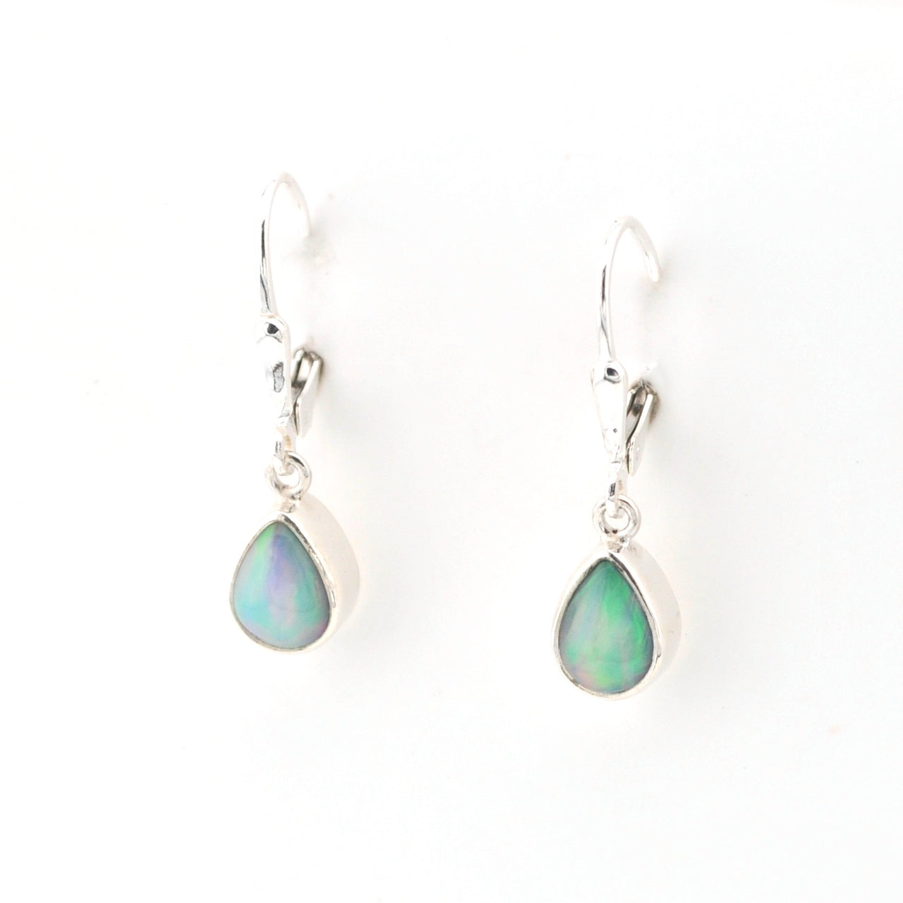 Side View Ethiopian Opal Tear Dangle Earrings