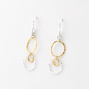 Side View Fine Silver and Gold Drop Hoop Earrings