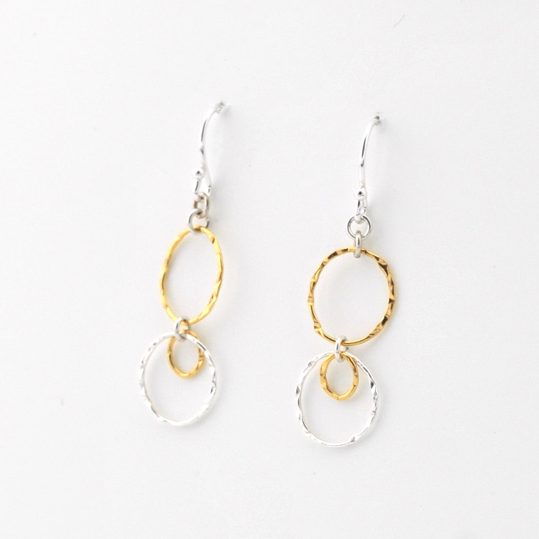 Side View Fine Silver and Gold Drop Hoop Earrings