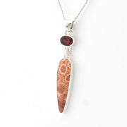 Side View Fossil Coral with Oval Garnet Necklace