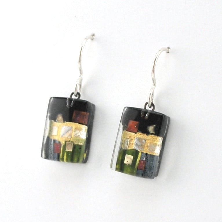 Side View Glass Black Golden Phase Earrings