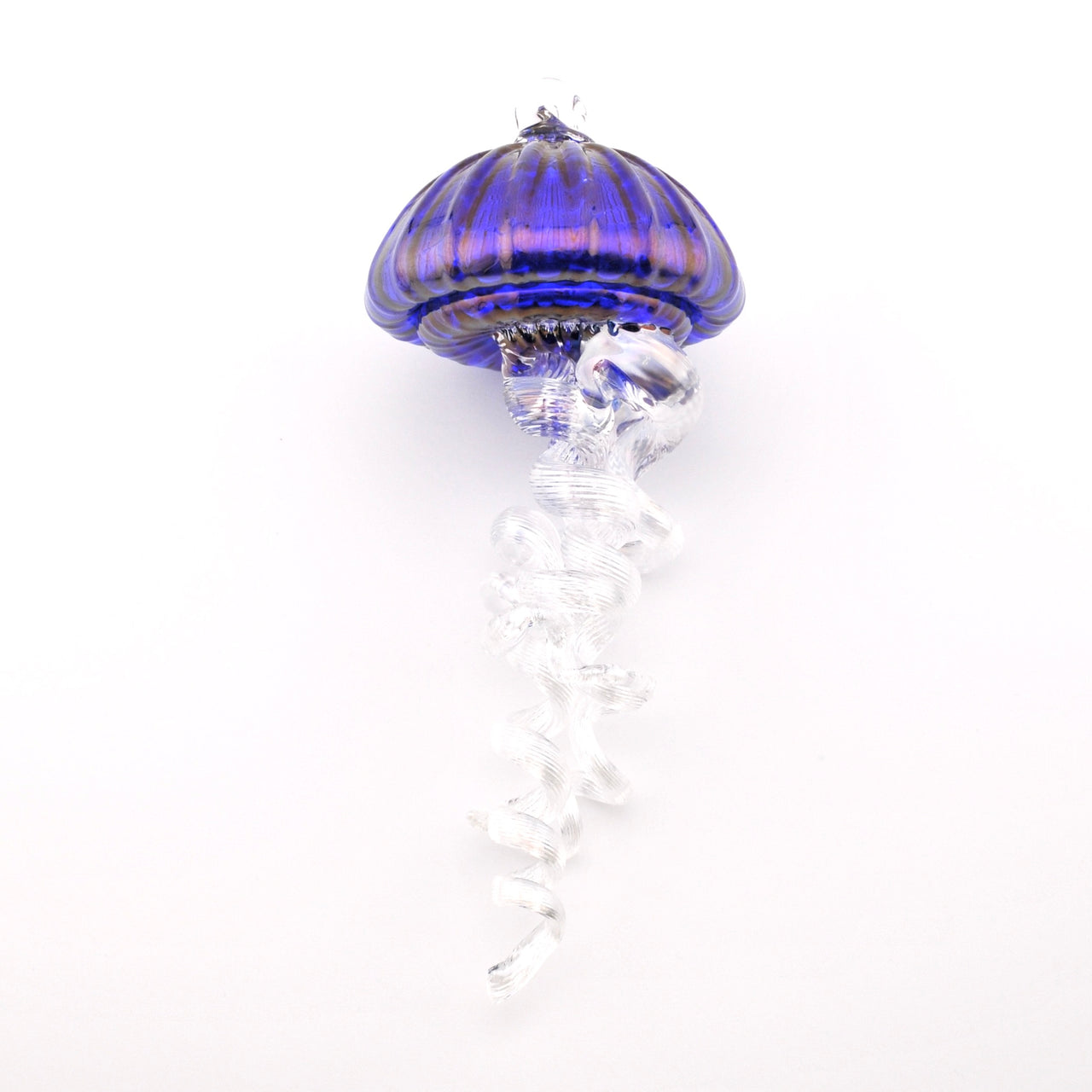 Side View Glass Large Cobalt Hanging Jellyfish Ornament