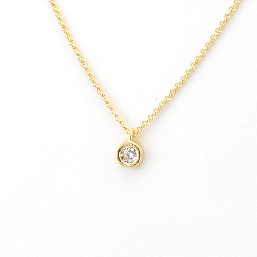 Side View Gold Fill Cubic Zirconia Solitaire Necklace
