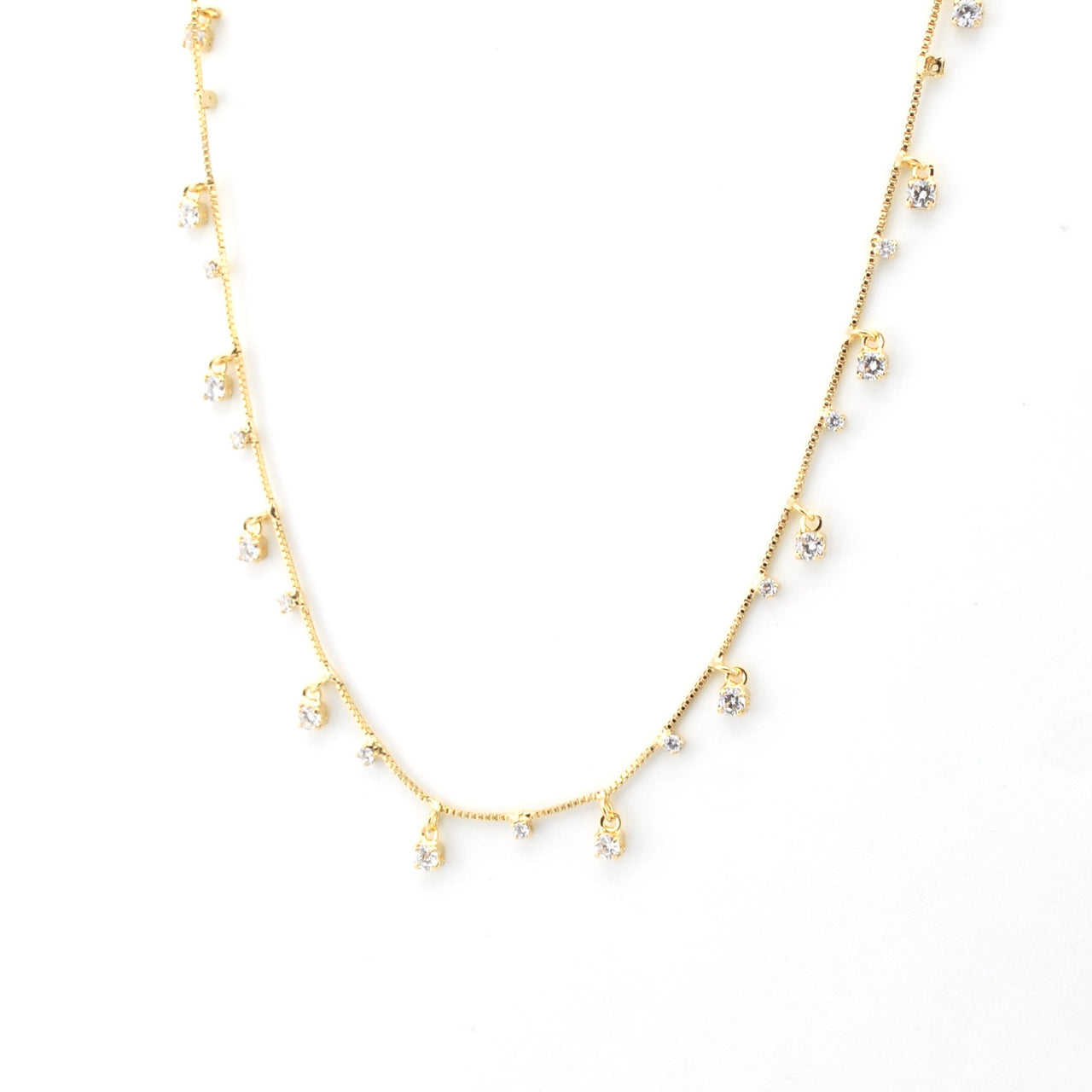 Side View Gold Fill Cubic Zirconia Sparkles Necklace