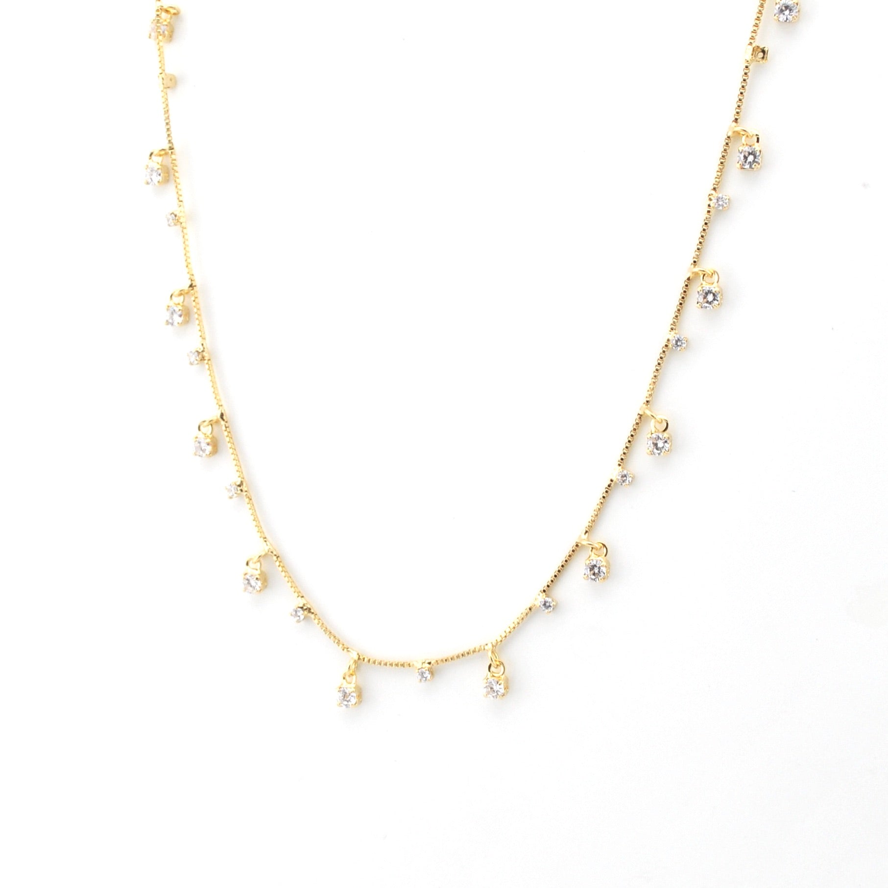 Side View Gold Fill Cubic Zirconia Sparkles Necklace