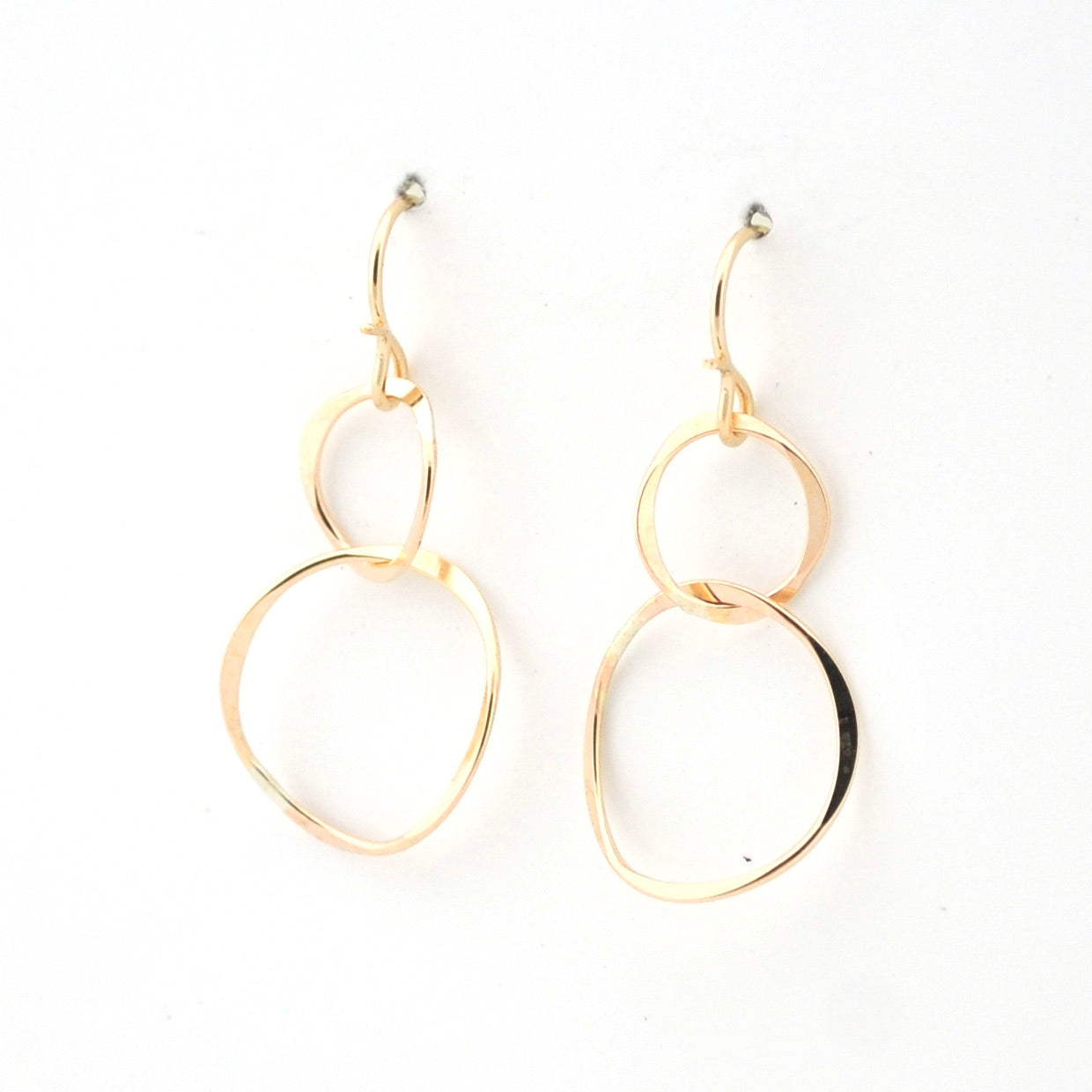 Side View Gold Fill Double Circle Dangle Earrings