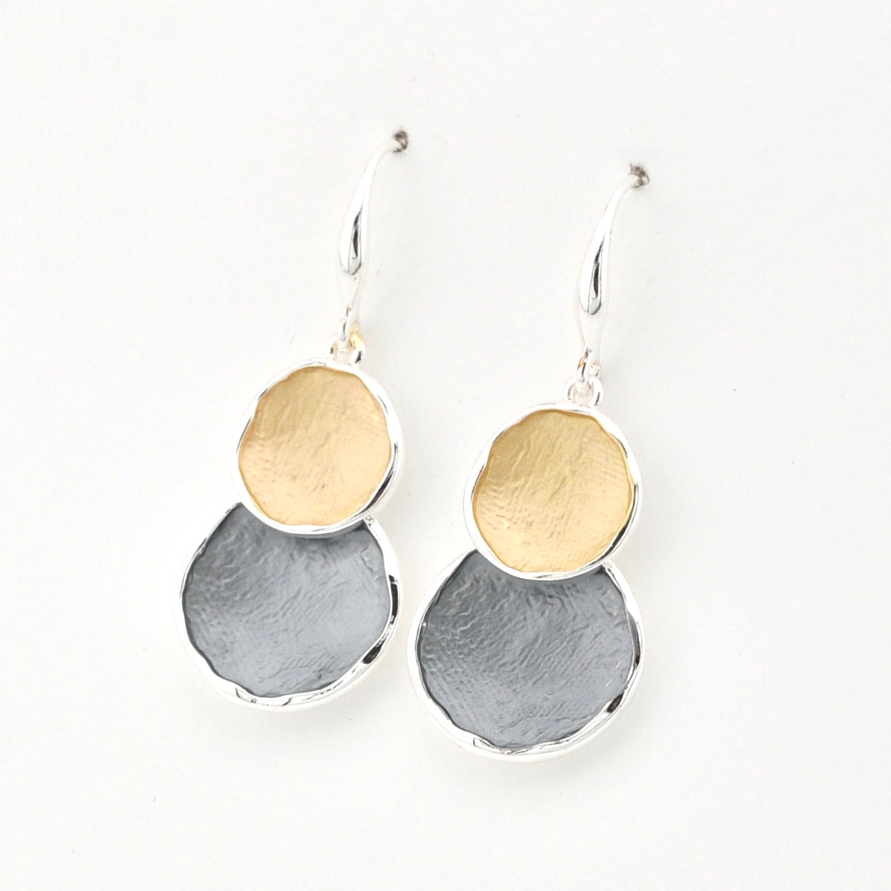 Side View Gold Silver Double Circle Earrings