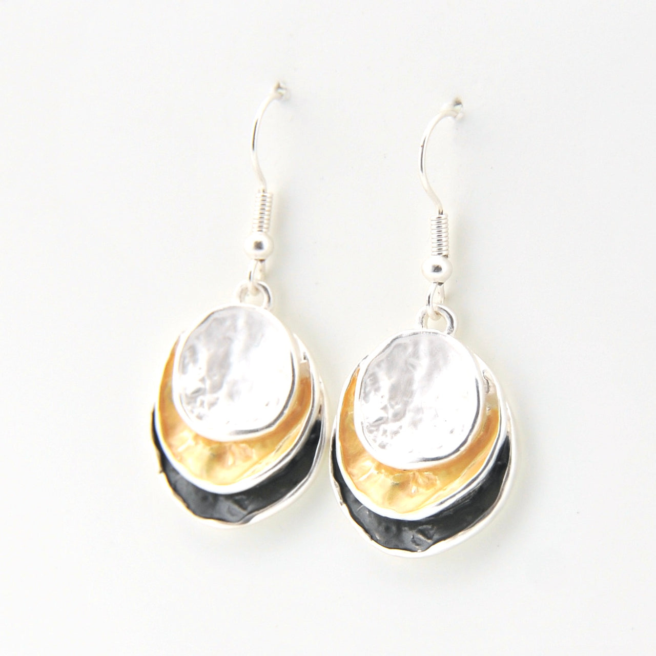 Gold Silver Three Circle Layered Earrings