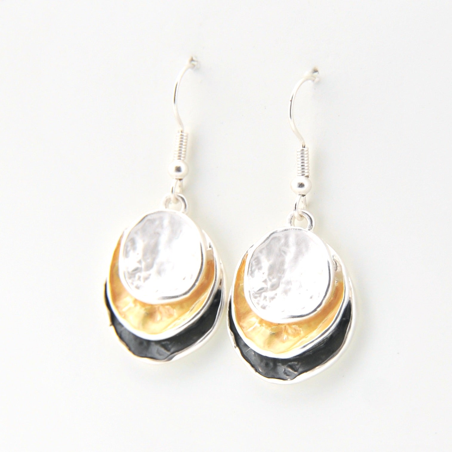 Gold Silver Three Circle Layered Earrings