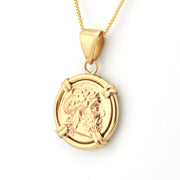 Side View Greek Coin in Setting Reversible Pendant