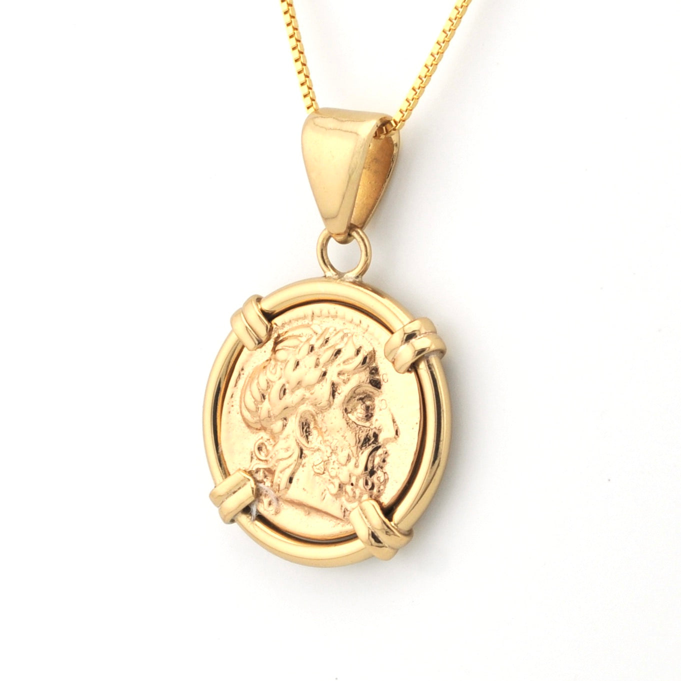 Side View Greek Coin in Setting Reversible Pendant