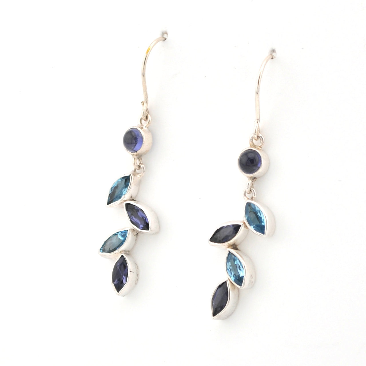 Side View Iolite Blue Topaz Marquise Earrings