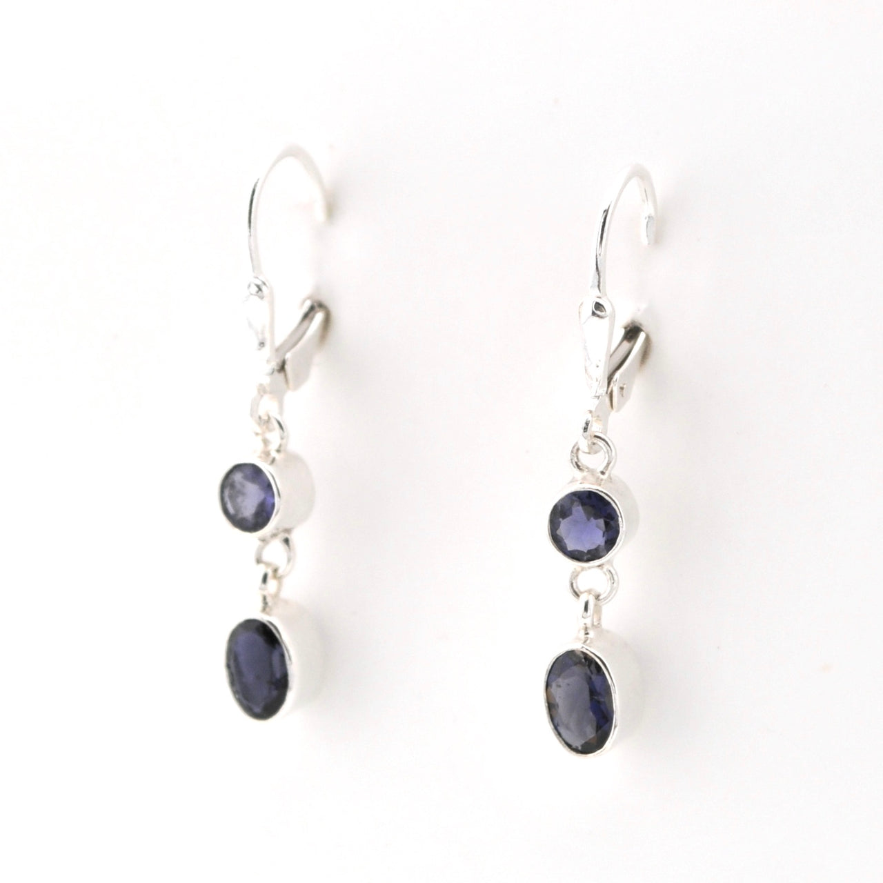 Side View  Iolite Round Oval Dangle Earring