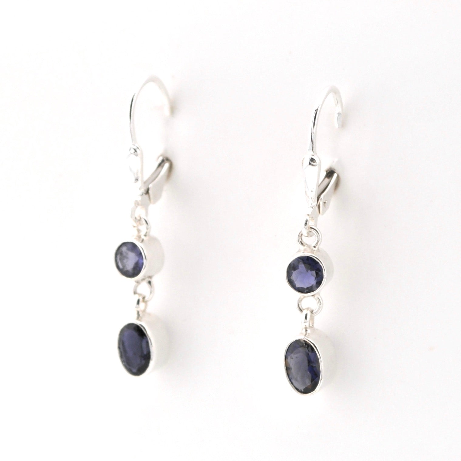 Side View  Iolite Round Oval Dangle Earring