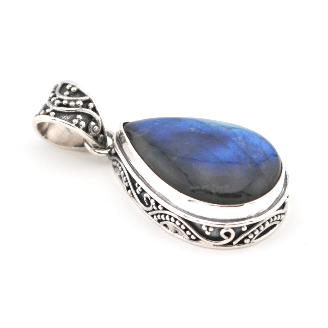Side View Labradorite 14x22mm Tear Bali Pendant