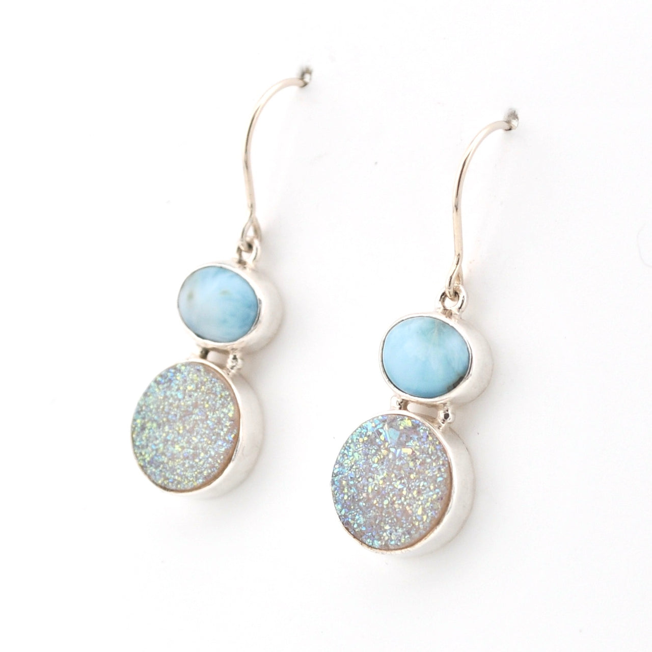 Side View Larimar Druzy Agate Dangle Earrings