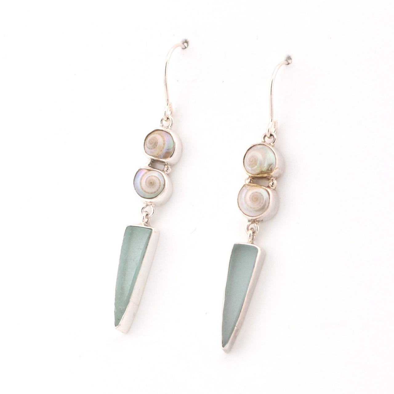 Side View Malabar Shell Aqua Sea Glass Earrings