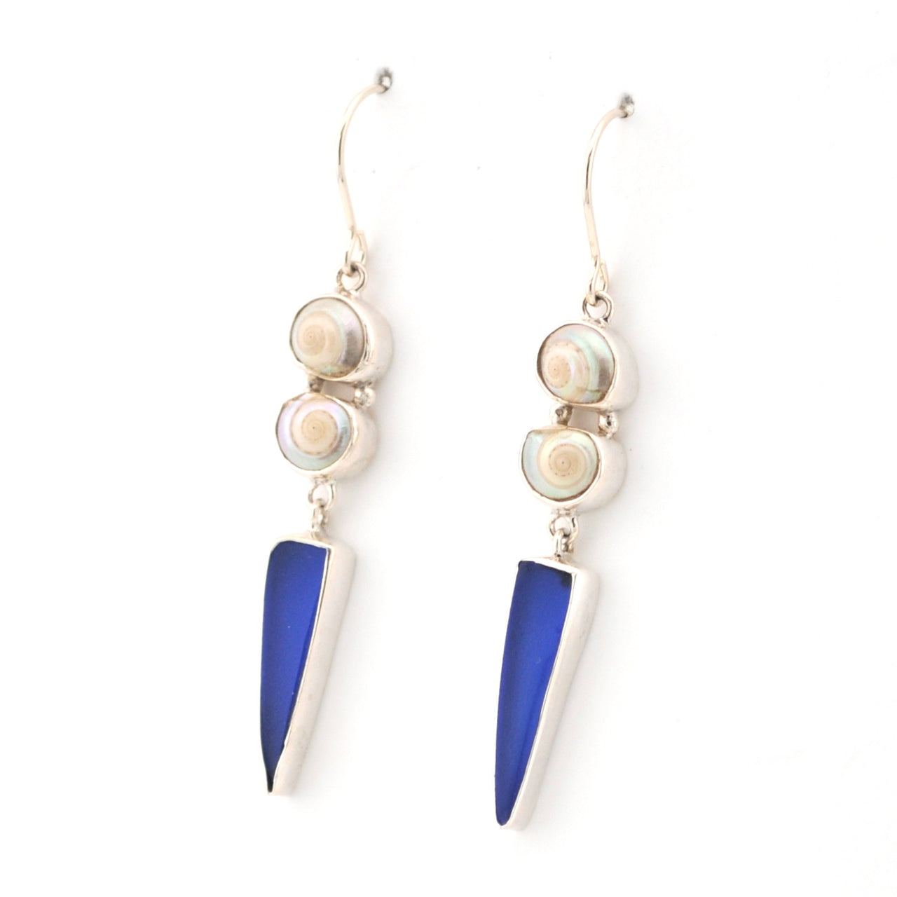 Side View Malabar Shell Blue Sea Glass Earrings