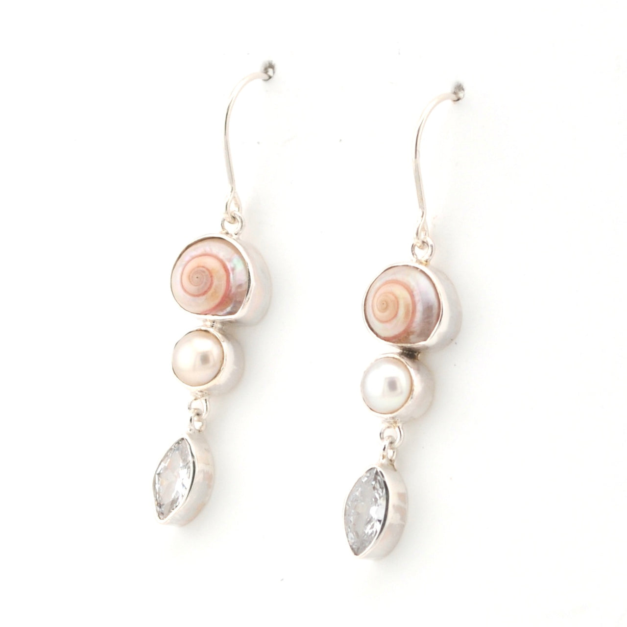 Side View Malabar Shell Pearl CZ Earrings