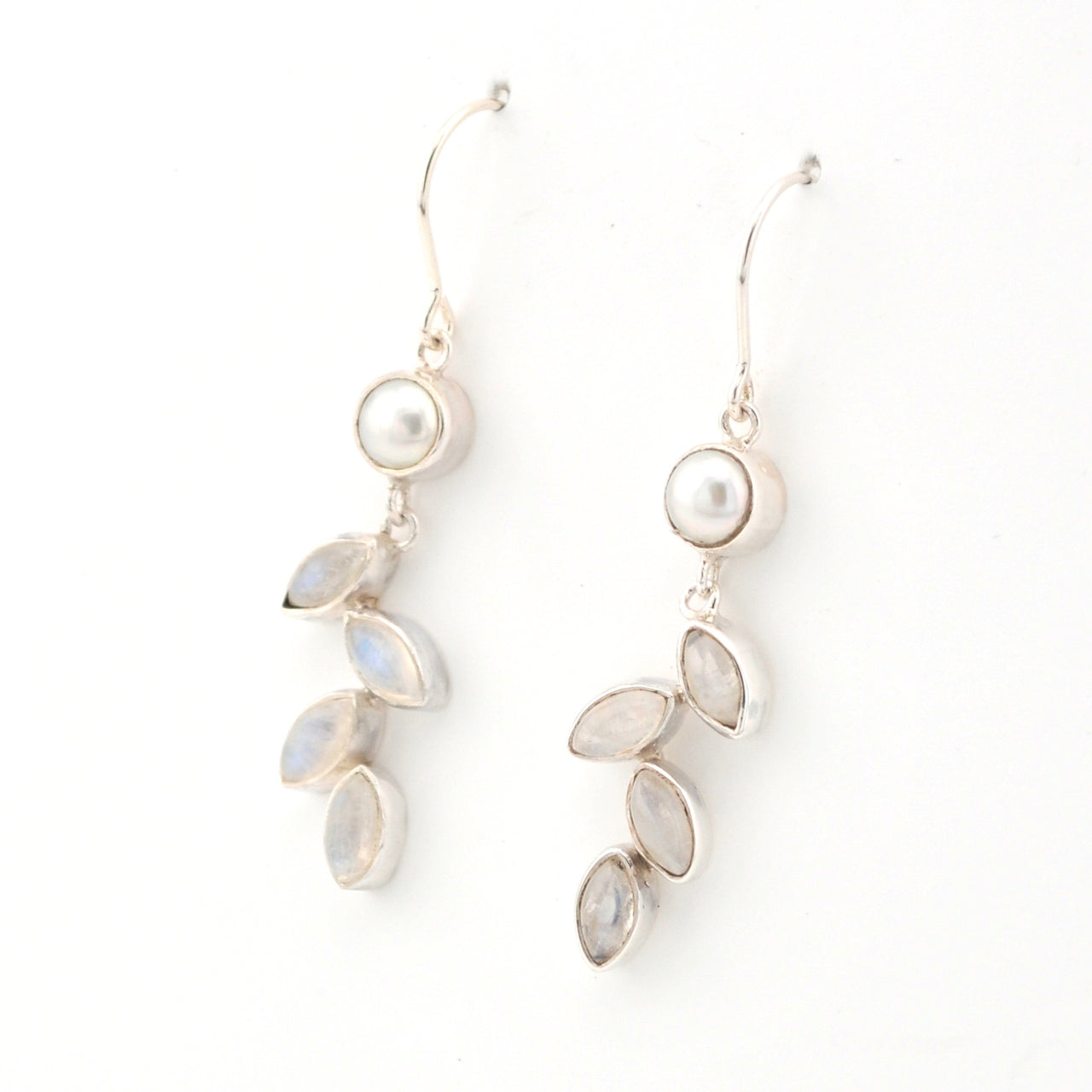 Side View Moonstone Marquise Pearl Earrings